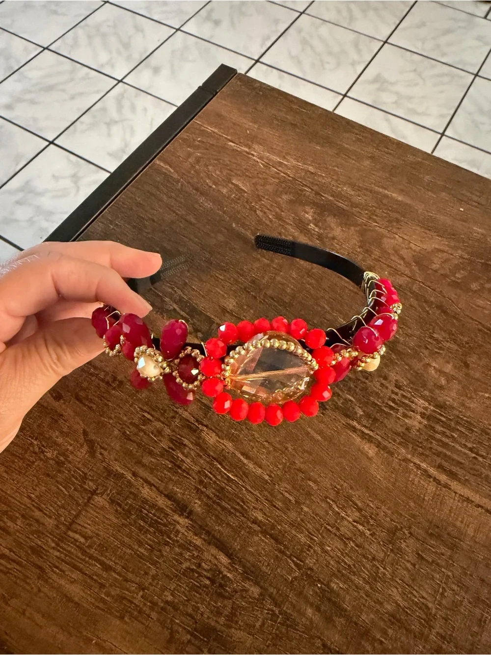 Embellished Red Crystal and Bead Headband
